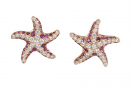 239.  Pendientes con diseño de estrella de mar de brillantes y rubíes