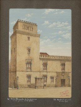 850.  JOSÉ MARTÍNEZ GARÍ (Alicante 1869-Madrid?)La torre llamada de los Lujanes en la plaza de la Villa, Madrid