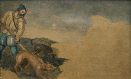 794.  ESCUELA FLAMENCA, SIGLO XVII (?)Cazador con perros sobre un paisaje