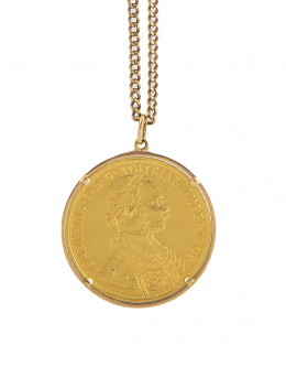 256.  Colgante moneda de 4 ducados de Austria, 1915 en oro con ma
