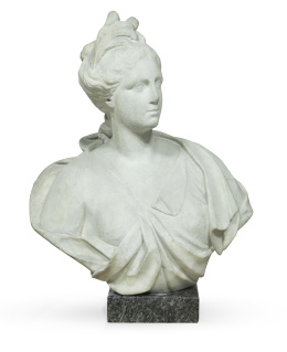 695.  Busto femenino tallado en piedra arenisca.S. XIX.