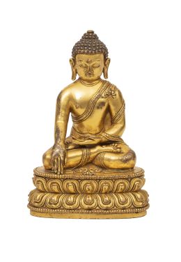 1289.  Buda Sakyamuni sentadoEn bronce dorado.Nepal, S. XVIII - XIX