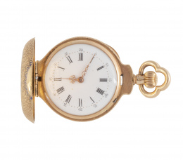 445.  Reloj saboneta S.XIX con caja diseñada a modo de botella, en oro de 18K y esmalte. Numerado 31039