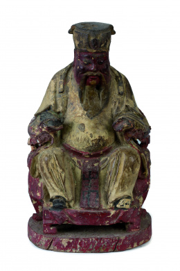 1156.  Talla de “Dignatario sentado” en madera tallada y  policromada.China, S. XIX