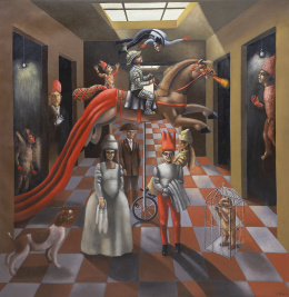 1079.  CARMELO NIÑO (Maracaibo, Venezuela, 1951)De la Serie "Escenas Bajo el Tragaluz", 2016