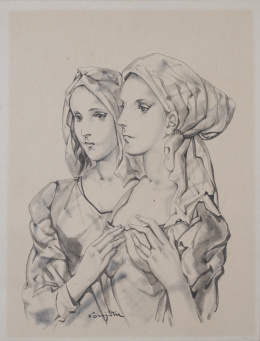 947.  TSUGUHARU FOUJITA (Edogawa, Tokio; 1886 - Zúrich, Suiza; 1968)Les deux jeunes femmes filles, c.1951