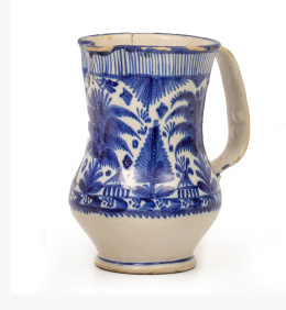 1080.  Jarro de cerámica esmaltada en azul de cobalto.Manises, S. XIX.