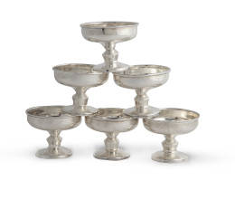 1257.  Juego de seis copas de plata para champán.Joyería Camusso, Perú, S. XX.