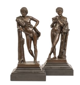 609.  Achille Collas (1795-1859).Dos figuras mitólogicas de bronce.Con sello estampado de la compañía: Reduction Mecanique, A. Collas. Brevete.Francia, S. XIX.