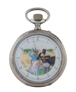 393.  Reloj lepine de bolsillo erótico en plata de pp. S. XX TAVA