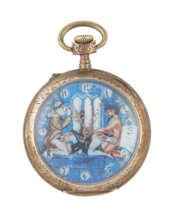 394.  Reloj de bolsillo erótico en metal dorado de pp. S. XX