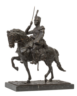 1170.  Soldado a caballo.Escultura de bronce. Firmada "Sanchez".S. XX.