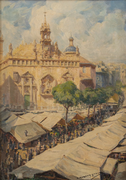 879.  MANUEL MORENO GIMENO (ESCUELA ESPAÑOLA, SIGLO XX)Mercado central de Valencia en el año 1915
