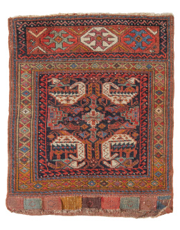635.  Alfombra antigua de colección en lana de diseño geométrico.Bakhtiari, Lorestan, Irán, ff. del S. XIX.