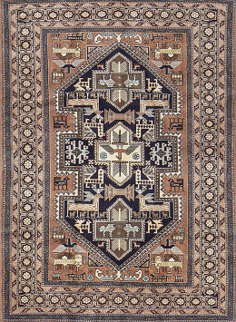 577.  Alfombra en lana con decoraciòn geométrica.  
Persa (ardeb