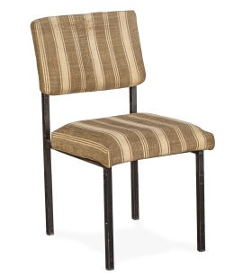 1024.  Silla de metal pintado de negro y tapicería de rayas marrones y blancas.Darro, Madrid, h. 1959.