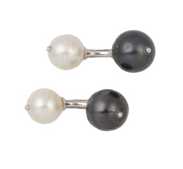 384.  Gemelos dobles de diseño de perla y perla Tahití
