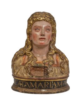 553.  Maria Magdalena penitente.
Busto relicario de bulto redond