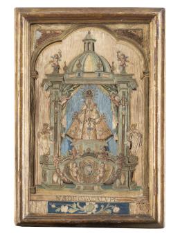 1058.  "Virgen de Guadalupe".Bordado Carlos IV a pintura.España, finales del S. XVIII.