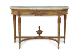 1103.  Consola de estilo Luis XVI de madera tallada y policromada con tapa de mármol.Trabajo francés, S. XIX.