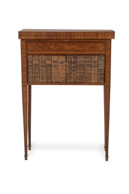 1126.  "Ecri á table" de madera de palo de rosa con lomos de libros en piel.Francia, pp. del S. XX.