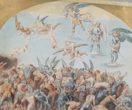 882.  JOSÉ GALOFRE Y COMA (Barcelona, 1819-1877)Detalle de Los condenados en el infierno&#39;, uno de los frescos de la Catedral de Orvieto pintados por Luca Signorelli