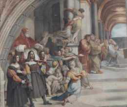 881.  JOSÉ GALOFRE Y COMA (Barcelona, 1819-1877)Detalle de la expulsión de Heliodoro del templo, pintadas por Rafael
