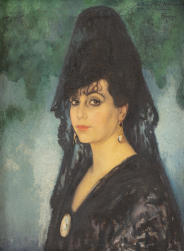 865.  JOSÉ PINAZO MARTÍNEZ (Roma, 1879-Madrid, 1933)Retrato mujer con mantilla