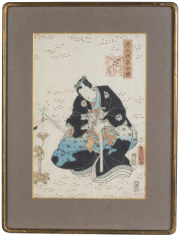 1241.  Escuela de Utagawa Kuniyoshi.Dama con espada, estampa.Japón, periodo Edo,  (1797 - 1861).