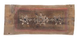 570.  Arrocabe mudéjar de madera de pino con decoración pintada de lacería con estrellas.Trabajo toledano.