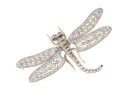 163.  Broche libélula de brillantes, con cabeza, alas y cola móvi