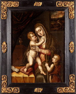 873.  ESCUELA ESPAÑOLA, SIGLO XVIVirgen con el Niño y San Juanito..