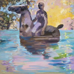 1055.  NATALIO BAYO (Epila, Zaragoza, 1945)Baño de caballo y caballero, 1996