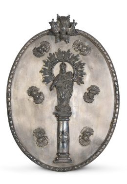 1096.  Virgen del Pilar.Placa de plata. Con marcas, no identificadas.España, ff. del S. XVIII.