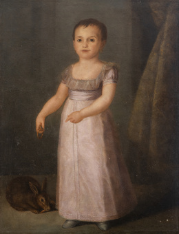 817.  AGUSTÍN DE ESTEVE Y MÁRQUEZ (Valencia, 1753- Madrid, 1820)Retrato de niña con conejo; retrato de Doña Laureana Díaz de Mendoza Valcárcelh. 1815