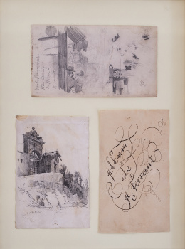 857.  ALEJANDRO FERRANT FISCHERMANS (Madrid 1843- 1917)Conjunto de dos dibujos y portada de álbum