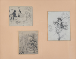 860.  DANIEL URRABIETA " VIERGE" (Getafe, Madrid, 1851 - París, 1904)Conjunto de tres dibujos