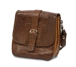 433.  Bolso de piel de cocodrilo tipo bolsa de caza marrón oscuro