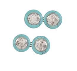 86.  Gemelos dobles de pp. S. XX, con flores de diamantes en marcos circulares de turquesa