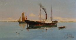 878.  JULIO ABADÍAS (Escuela española, siglo XIX)Pareja de vistas de Sanlúcar de Barrameda