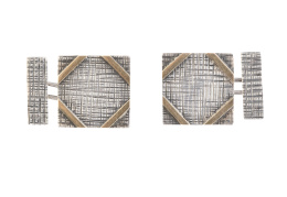 80.  Gemelos Art-Decó con cuadrados y rectangulos en plata oxidada