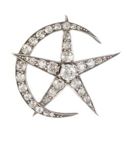 379.  Broche Victoriano S. XIX de brillantes de talla antigua con estrella y media luna