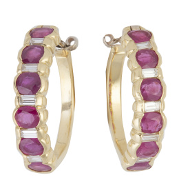 329.   Pendientes criollas de rubíes ovales alternos con diamantes talla baguette