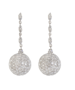 310.  Pendientes largos de brillantes con semiesfera de pavé colgante de línea articulada de parejas de brillantes articuladas