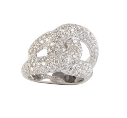 299.   Sortija nudo de pavé de brillantes en dos bandas curvas entrelazadas