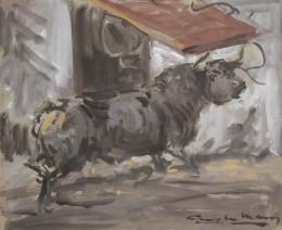 921.  ÁNGEL GONZÁLEZ MARCOS (Madrid, 1900 - 1978)Toro y Carrera de caballos
