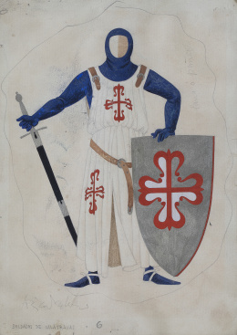 956.  JOSÉ CABALLERO (Huelva, 1913 - Madrid, 1991)Figurín Soldado de Calatrava para "Fuenteovejuna"