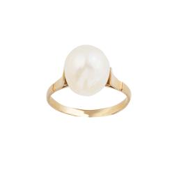 39.  Sortija con perla central ovoide ligeramente barroca