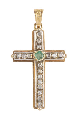 167.  Cruz colgante de brillantes con esmeralda central