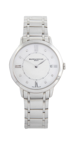 424.  Reloj BAUME & MERCIER Classima de acero con brillantes. 38mm. Referencia 5727686